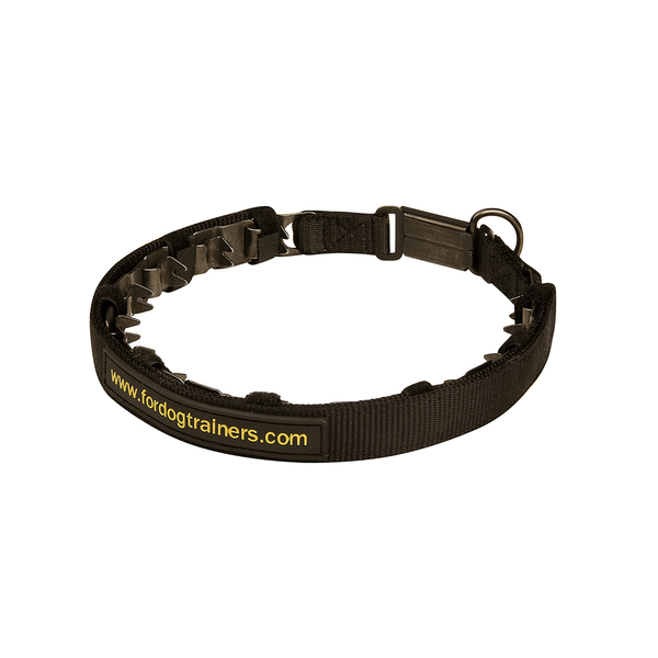 "Dark Force" Zwarte Roestvrij Staal Hond Pinch Halsband met Click Lock Gesp