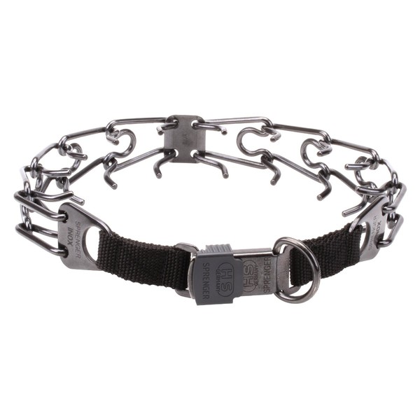 "Black Force" Herm Sprenger Zwart Roestvrij Staal Prikband Halsband met Click-Lock Gesp 4 mm